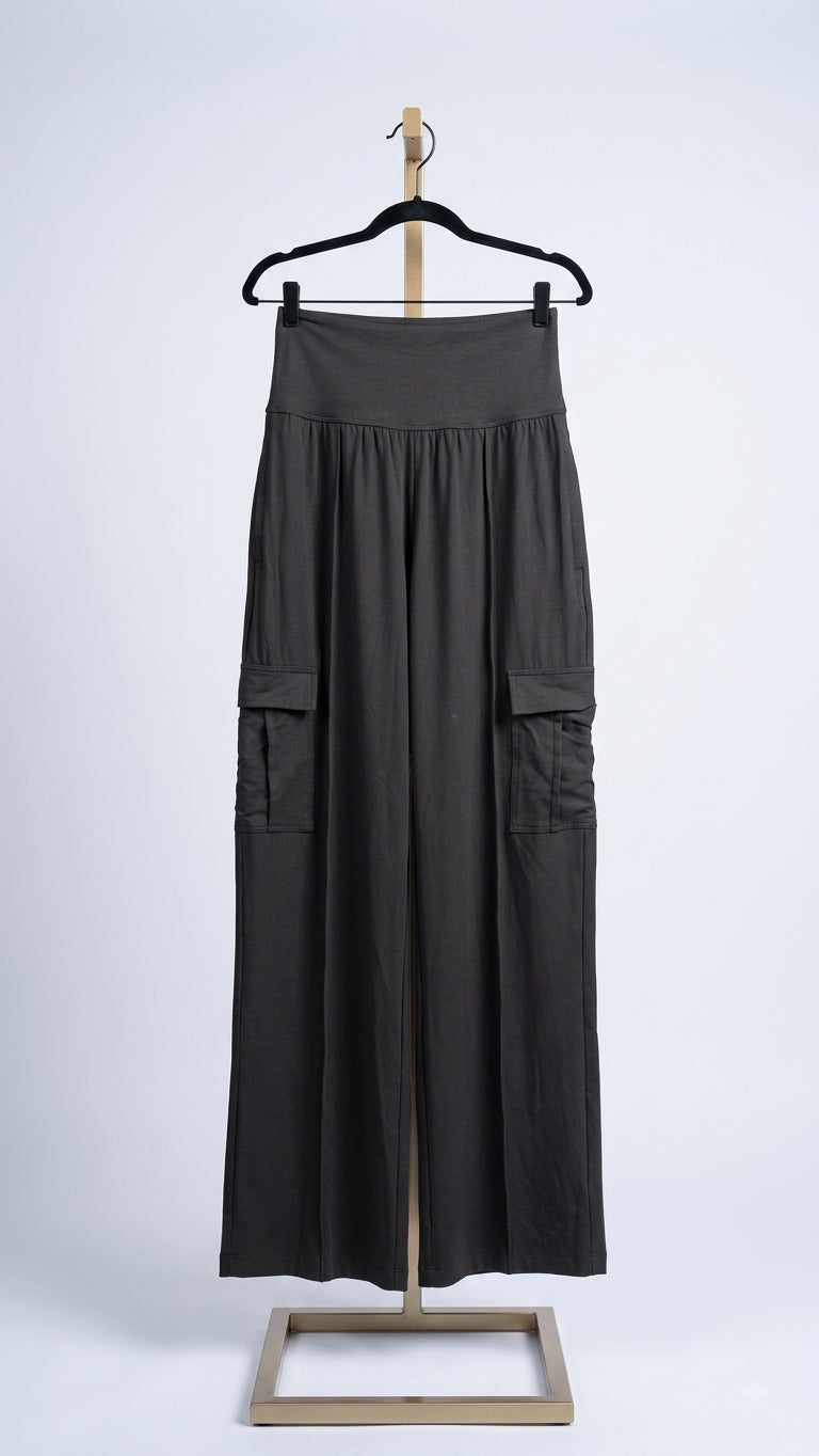 Charcoal Wide-Leg Cargo Pants