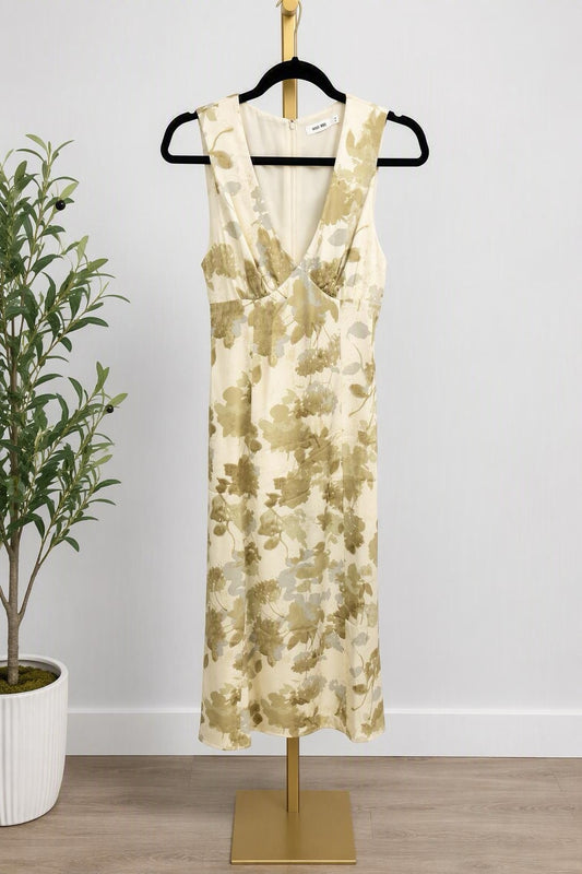 Mio Mei Cream & Gold Floral Midi Dress