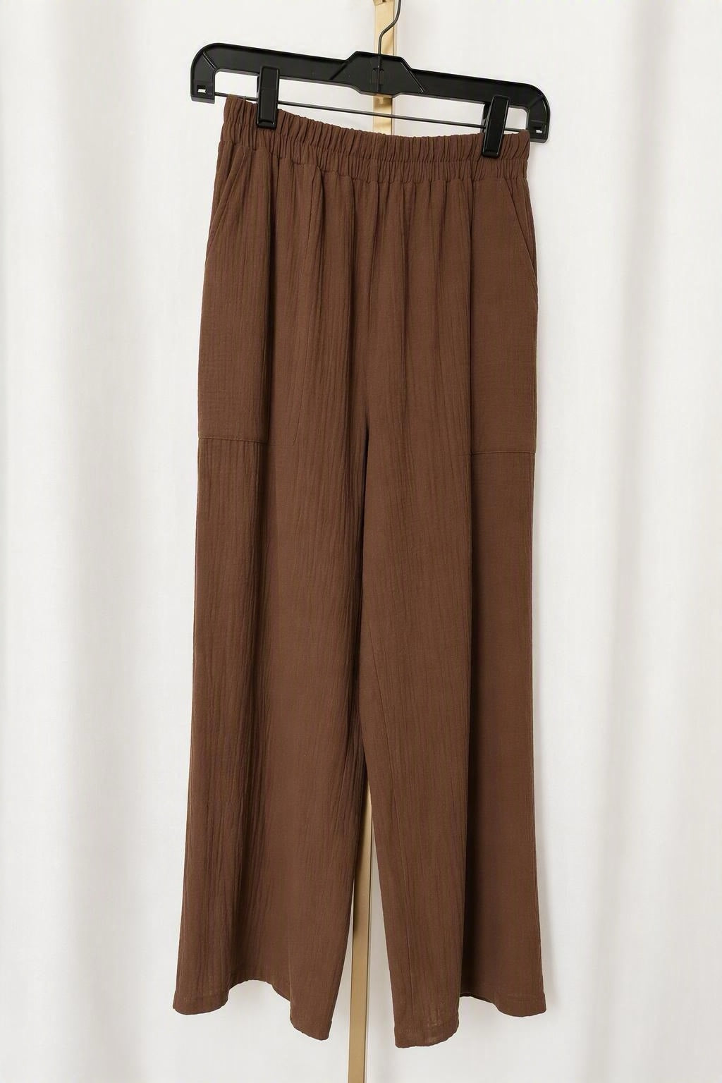 Brown Wide-Leg Crepe Pants