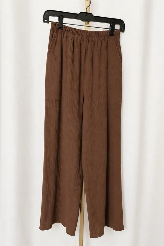 Brown Wide-Leg Crepe Pants