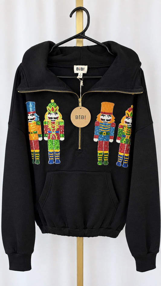 BIBI Black Sequin Nutcracker Zip Hoodie