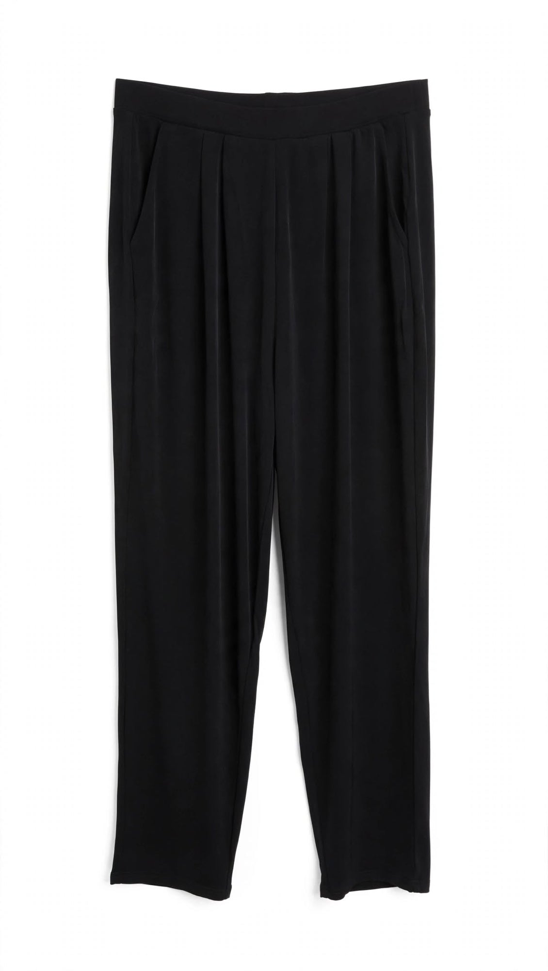 Black Silky Pleated Wide-Leg Pants