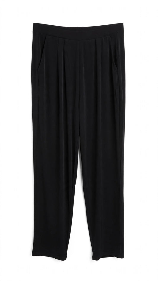 Black Silky Pleated Wide-Leg Pants