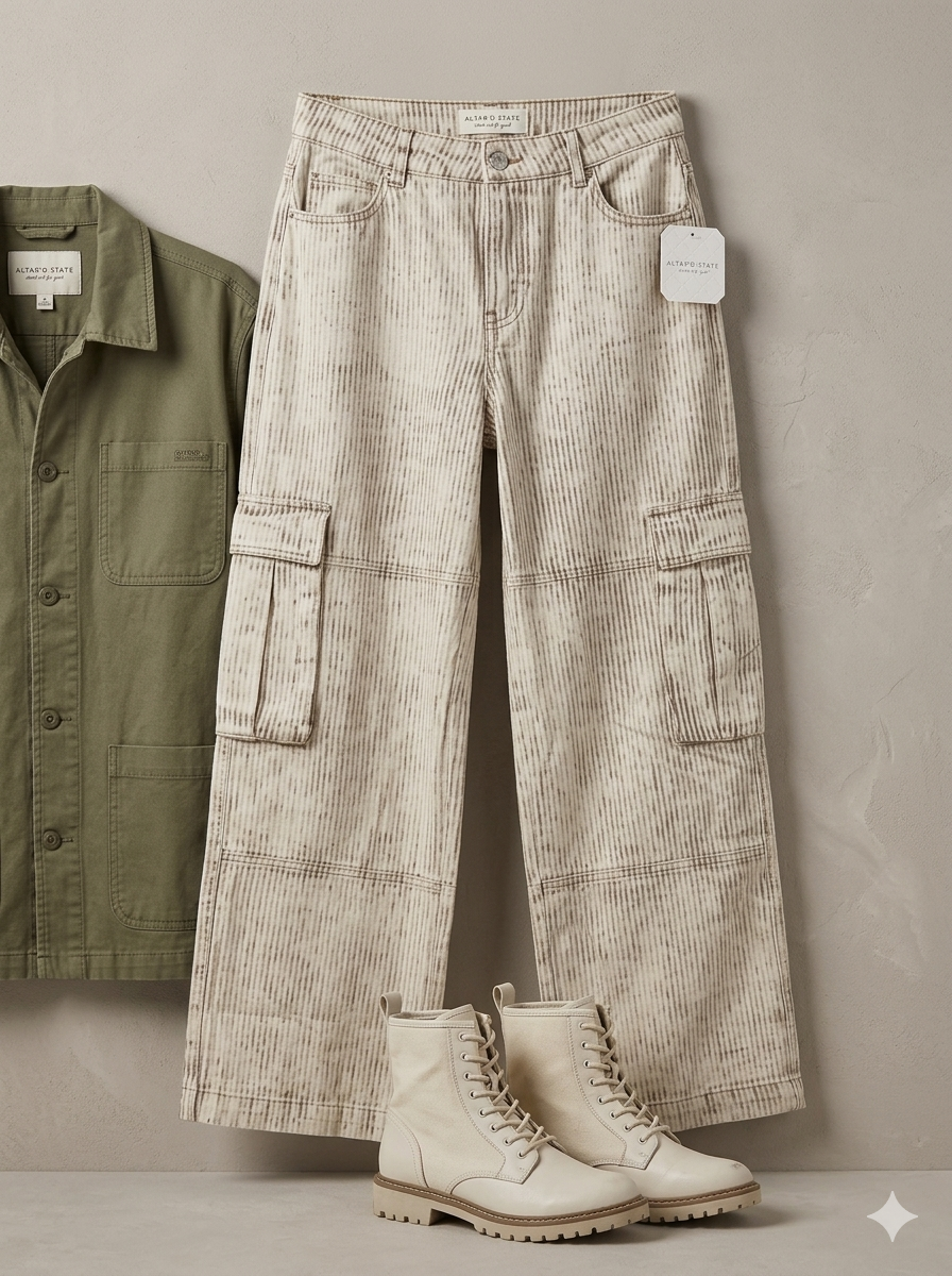 Altar'd State Striped Utility Cargo Pants in Mocha