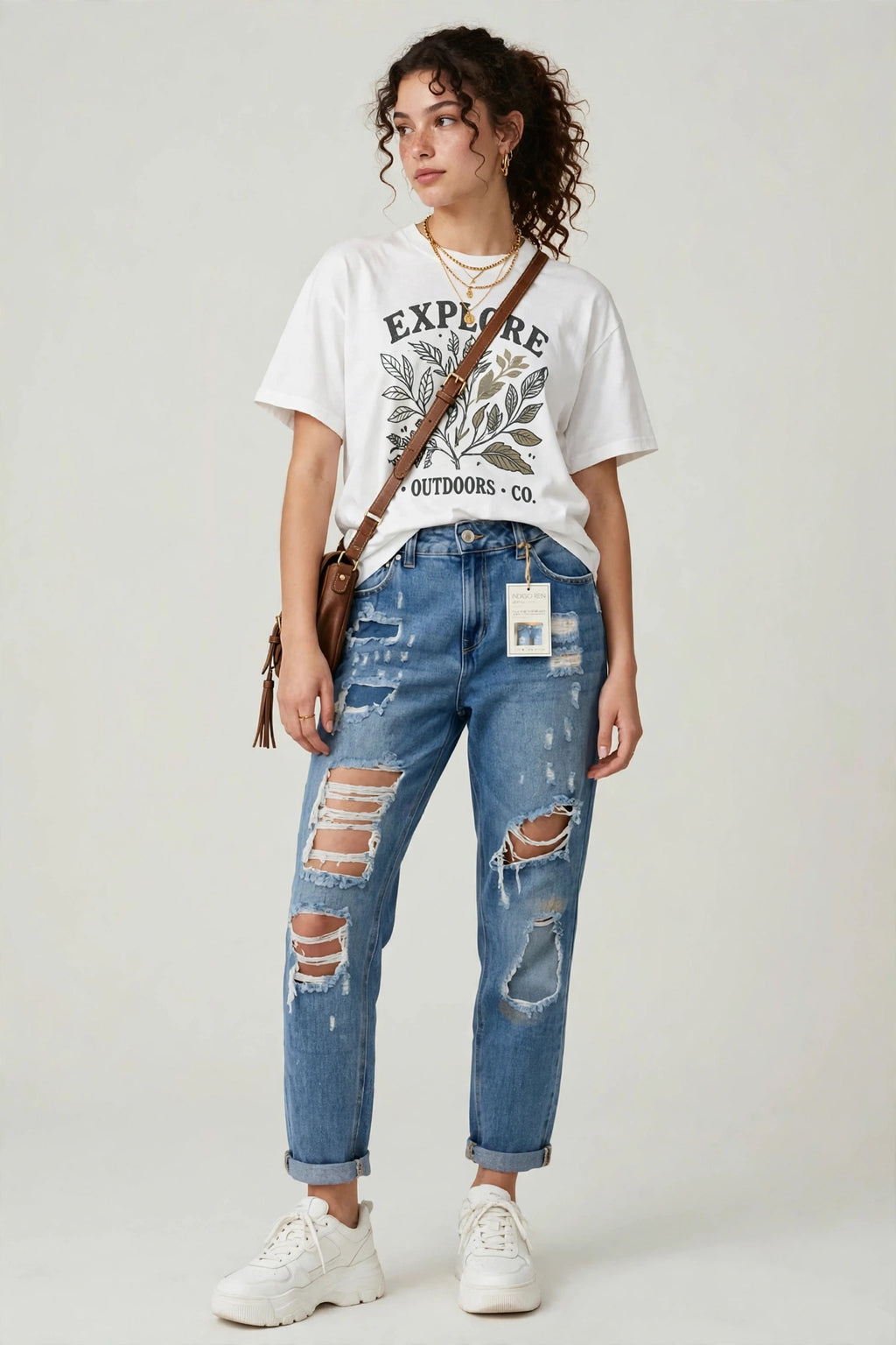 Indigo Ren High-Rise Distressed Mom FitJeans - Light Wash