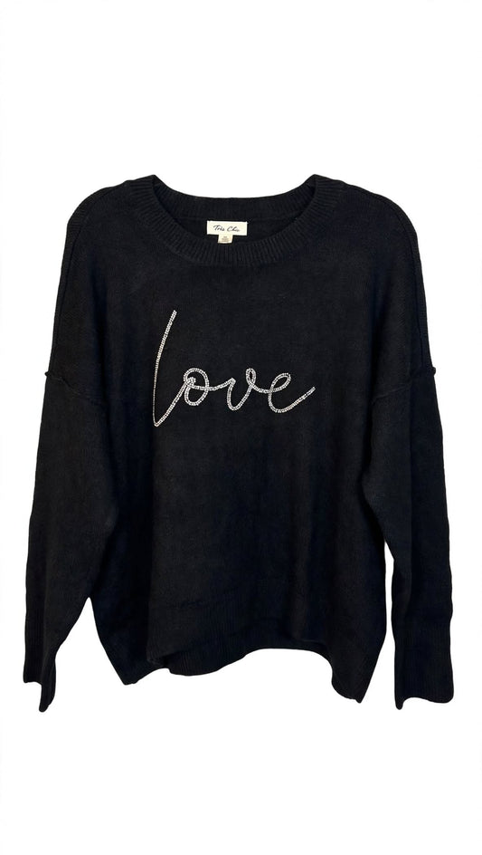 Tris Chic 'Love' Rhinestone Sweater