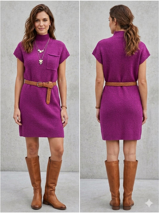Magenta Ribbed Sweater Dress