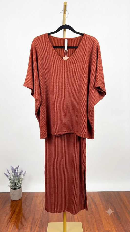 Rust Ribbed Two-Piece Set