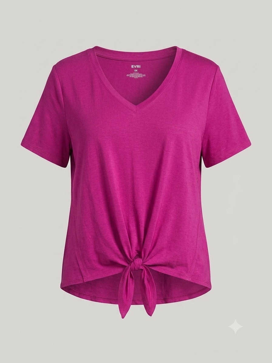 EVRI Magenta Tie-Front V-Neck Top