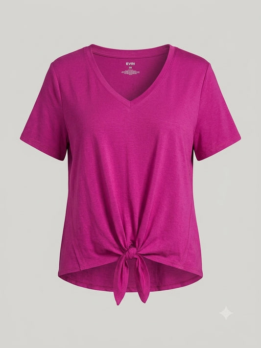 EVRI Magenta Tie-Front V-Neck Top