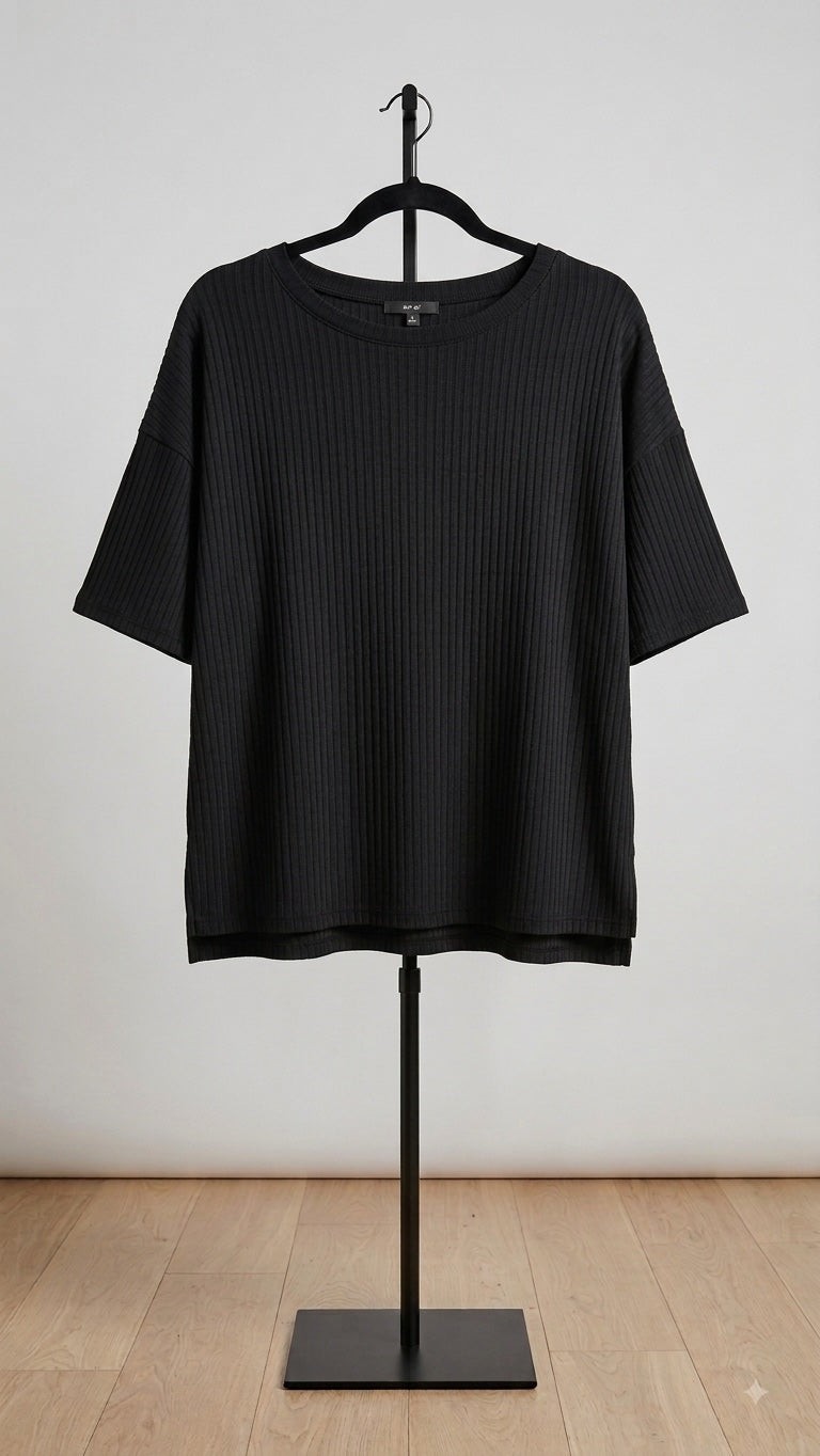 Black Oversized Ribbed Top