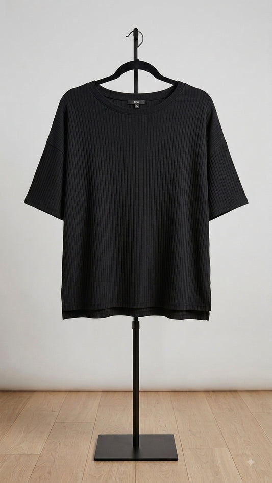 Black Oversized Ribbed Top