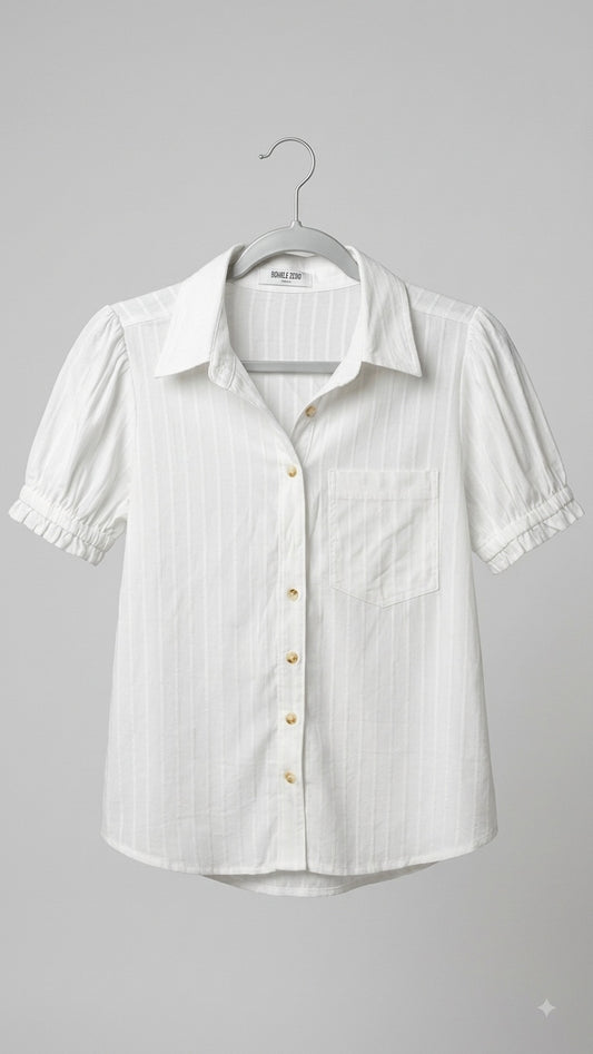 White Striped Button-Up Blouse
