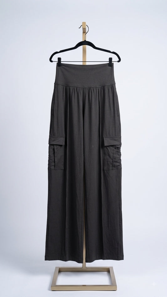 Charcoal Wide-Leg Cargo Pants