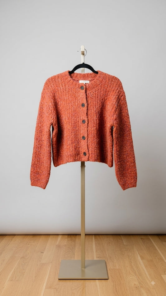 Coral Boucle Button Cardigan