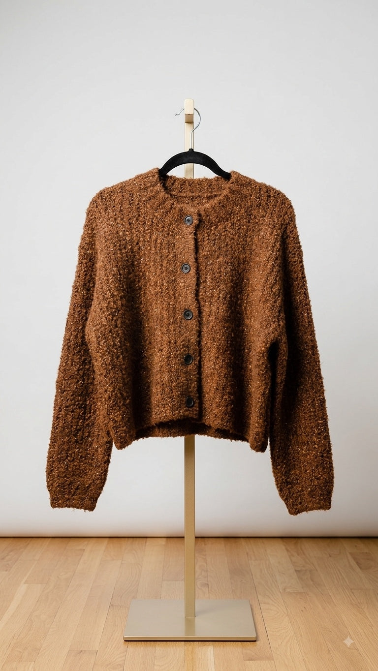 Rust Boucle Button Cardigan