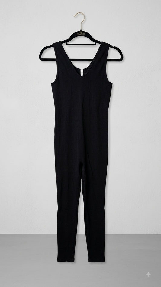 Black Ribbed Sleeveless Jumpsuit