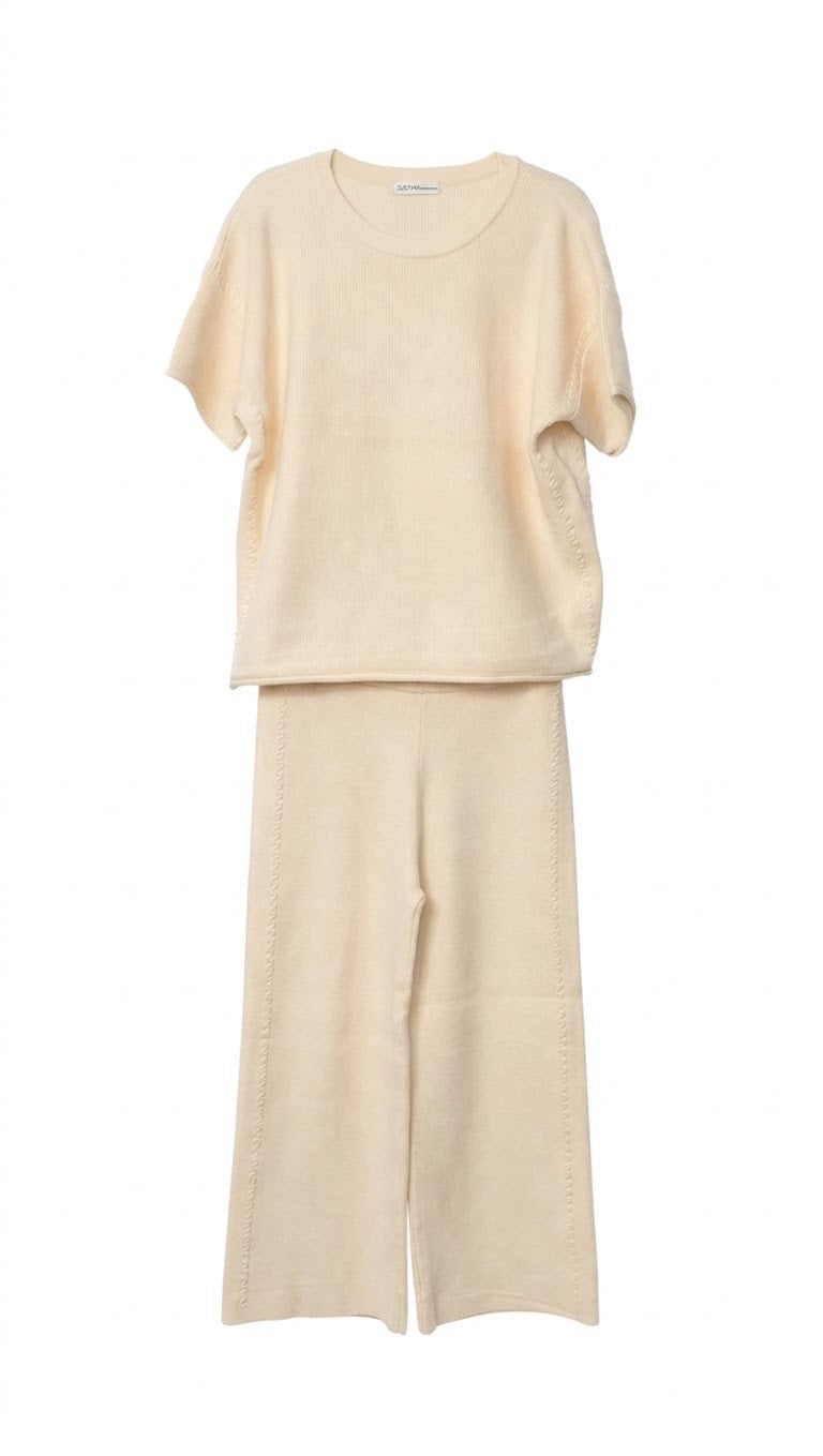 Ivory Ribbed Knit Two-Piece Set